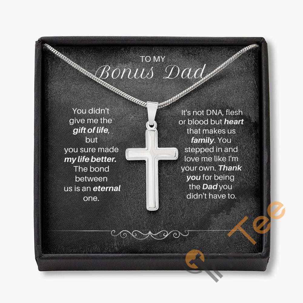 Step Dad Fathers Day Gift Engraving Necklace Personalized Cross Birthday Present For Bonus Father Wedding Personalized Gifts