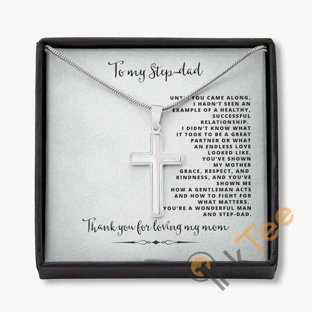 Step Dad Fathers Day Gift Silver To My Stepdad From Son Cross Necklace Personalized Gifts