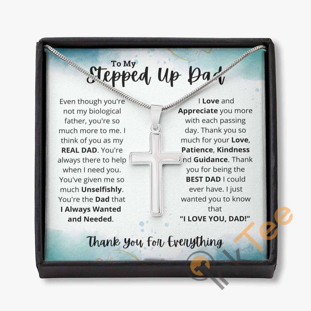 Stepdad Gift Engraved Father'S Day Stepped Up Dad Present Stepfather Personalized Necklace Cross Personalized Gifts
