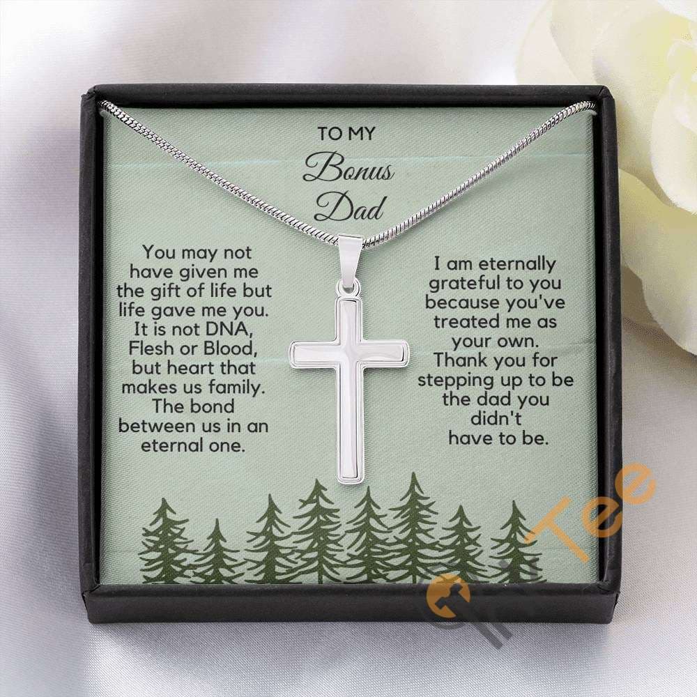 Stepped Up Dad Gift For Stepdad Father's Day Step Father Card Bonus Men's Cross Necklace Personalized Gifts