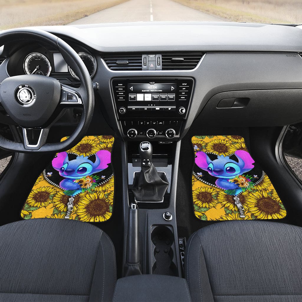 Inktee Store - Stitch Sunflower Zipper Car Floor Mats Image