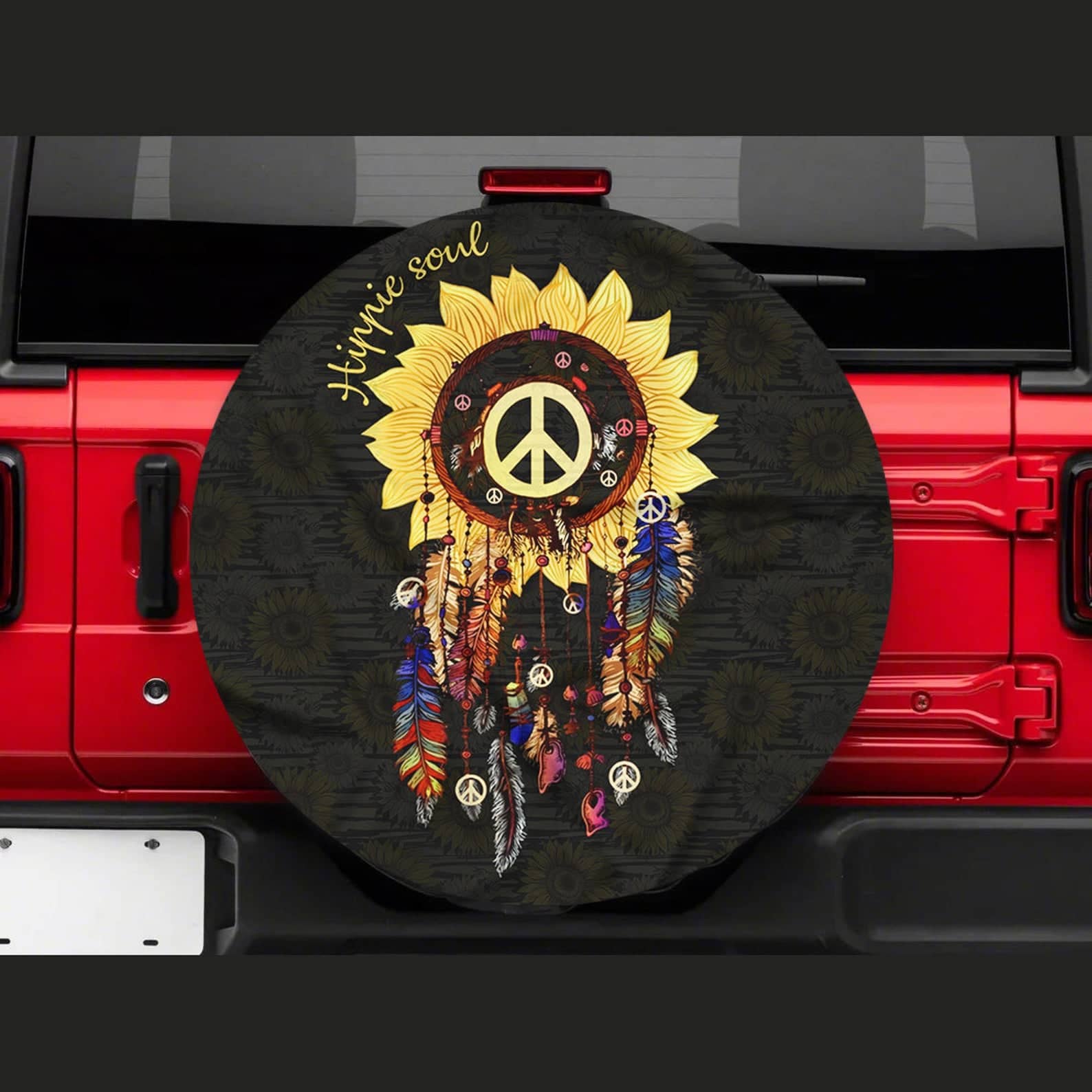 Inktee Store - Sunflower Dream Catcher Hippie Tire Cover Image