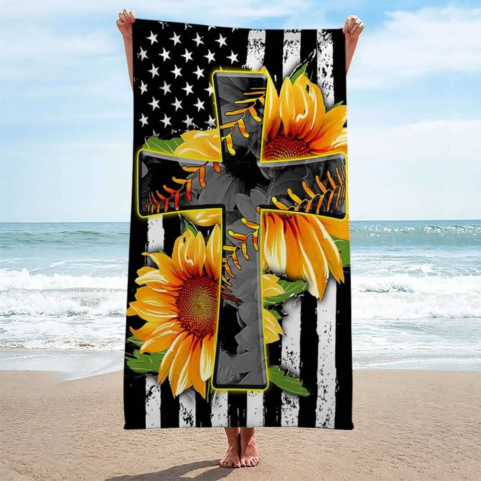 Sunflower Faith Custom Beach Towel