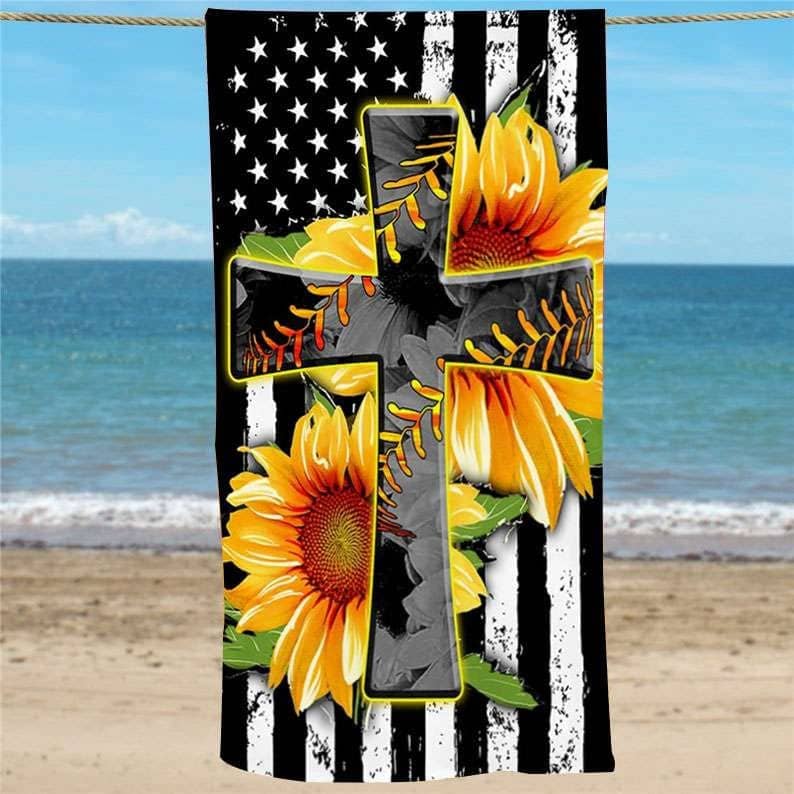 Inktee Store - Sunflower Faith Custom Beach Towel Image