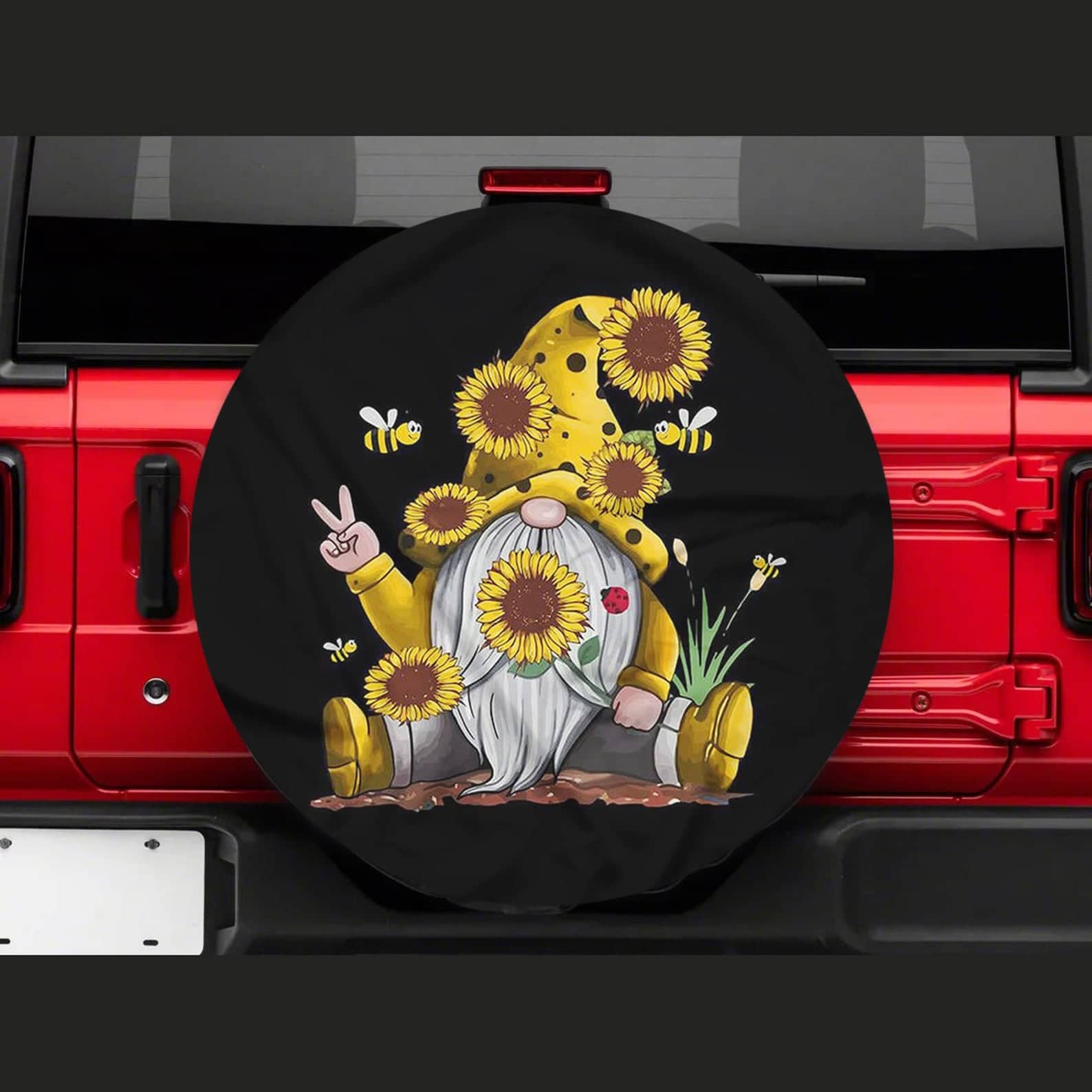 Inktee Store - Sunflower Gnome Funny Tire Cover Image