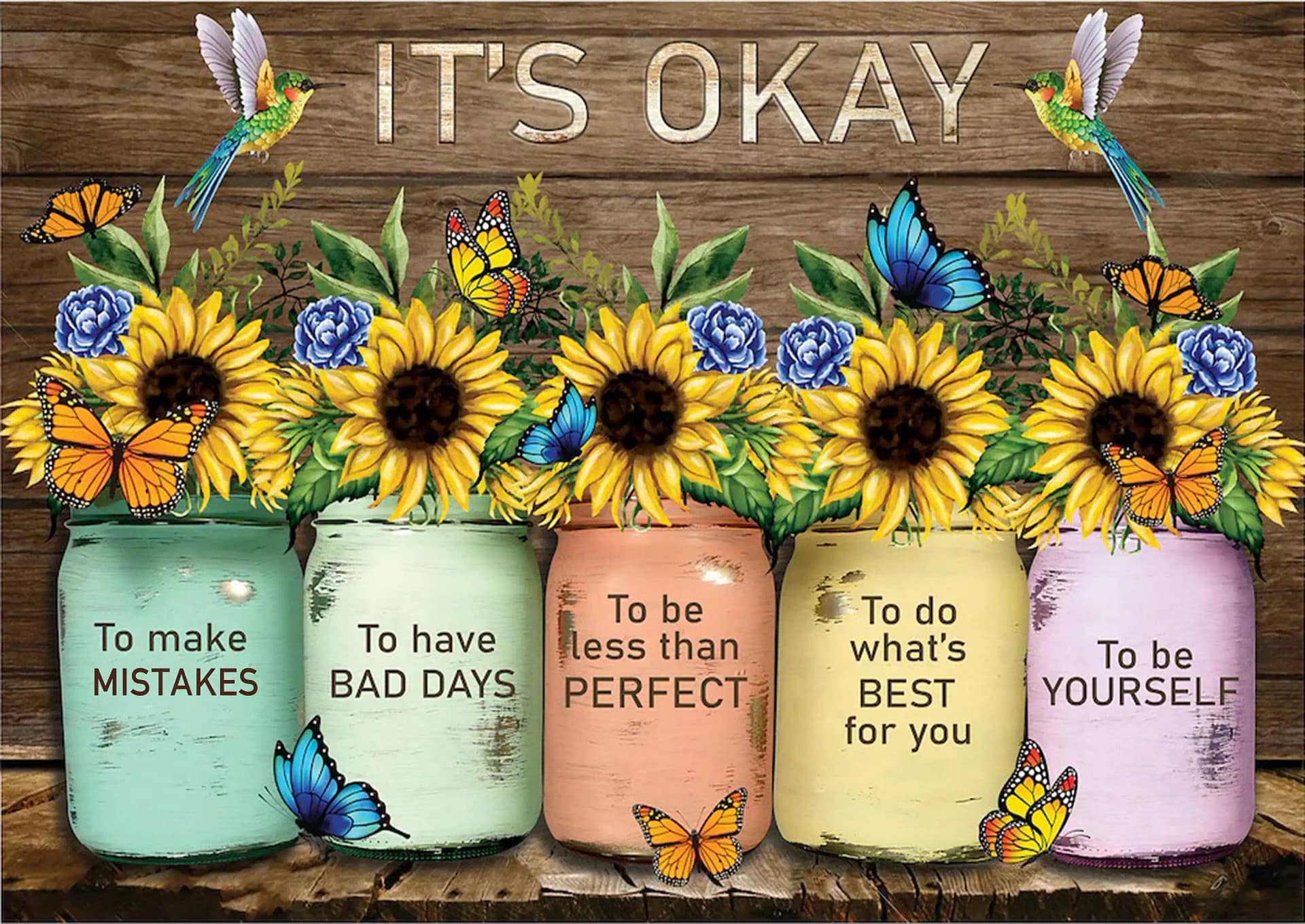 Sunflower It'S Okay To Make Mistake Butterflies Motivation Gift Inspirational Quote Print Poster