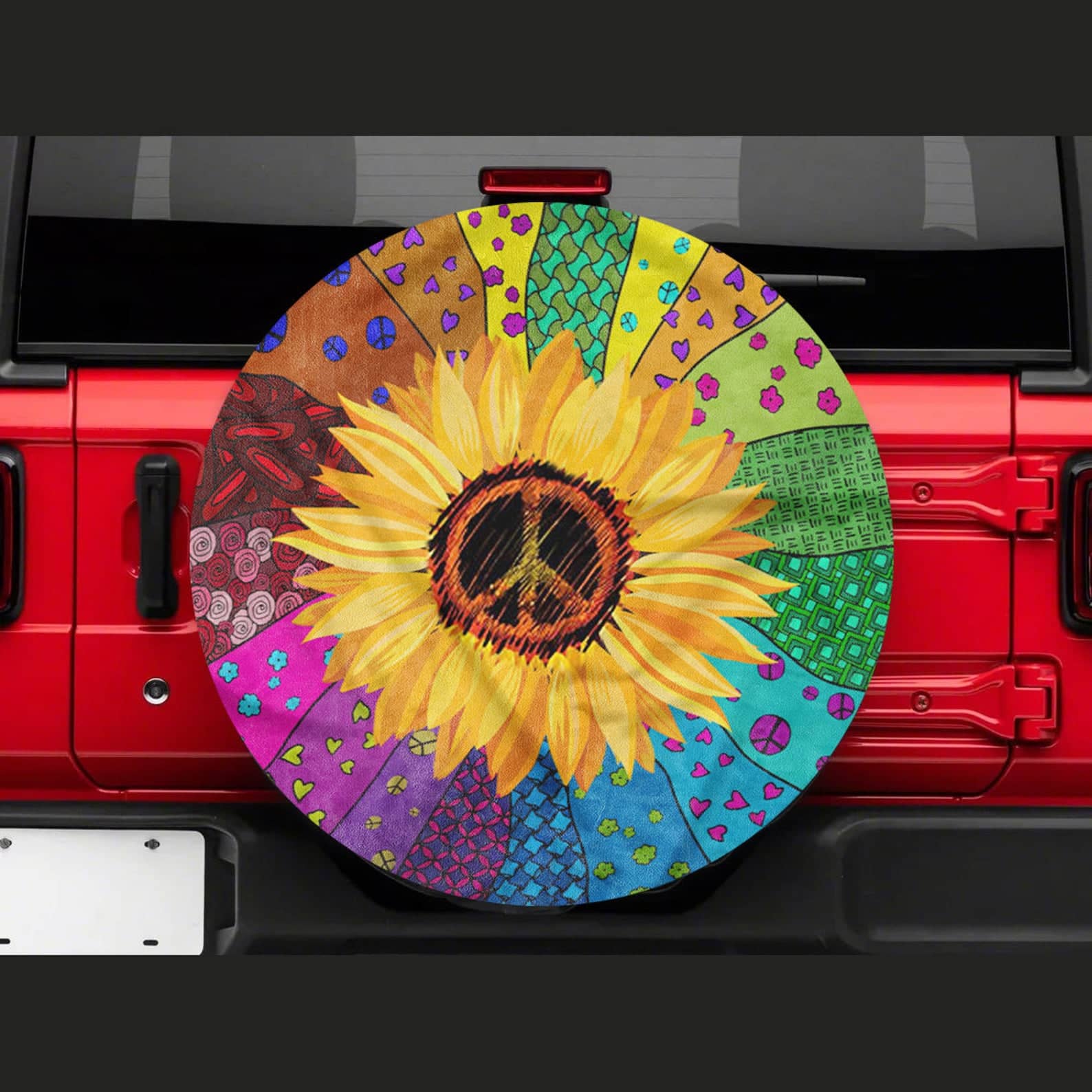 Inktee Store - Sunflower Peace Sign Art Tire Cover Image