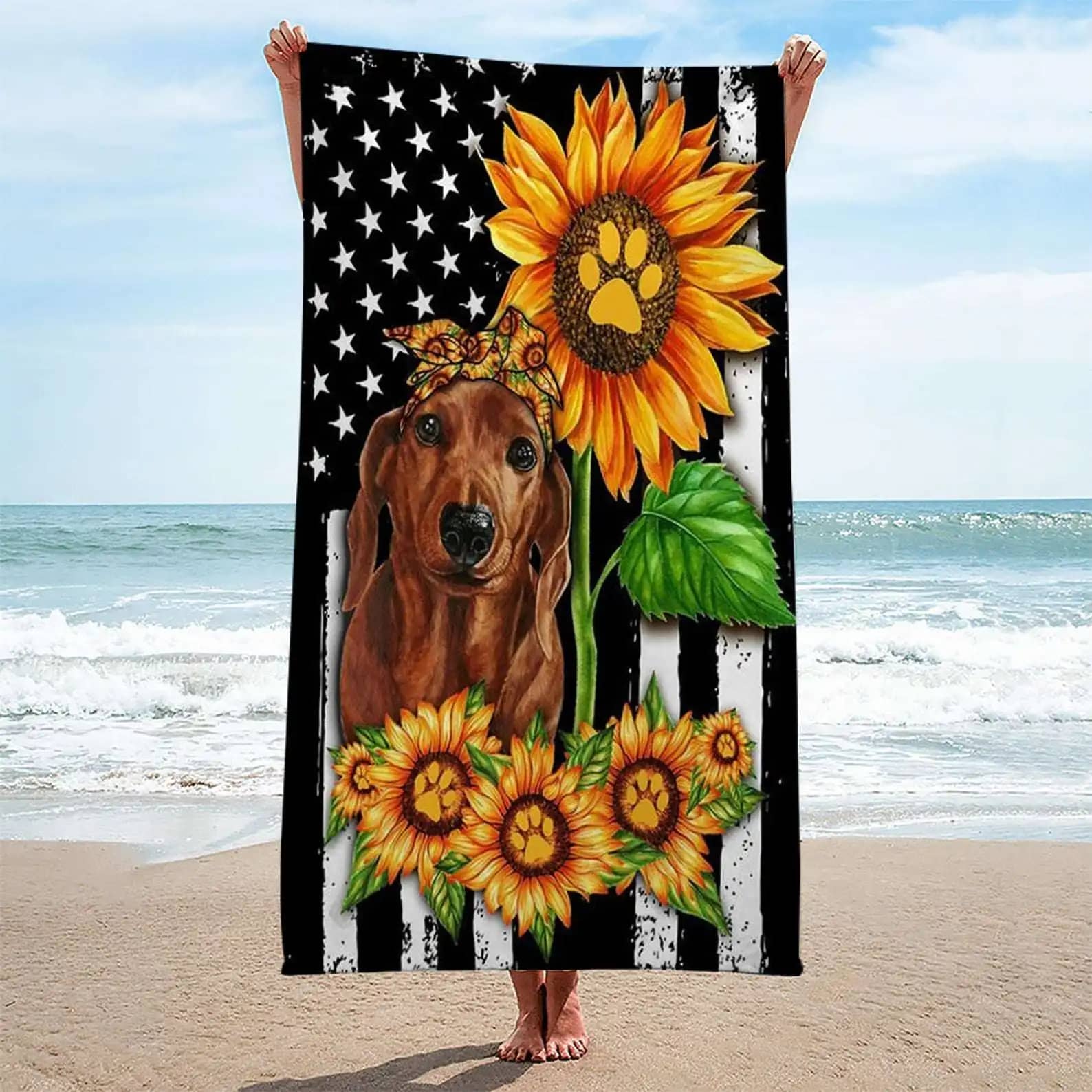 Sunflower With Dog Beach Towel