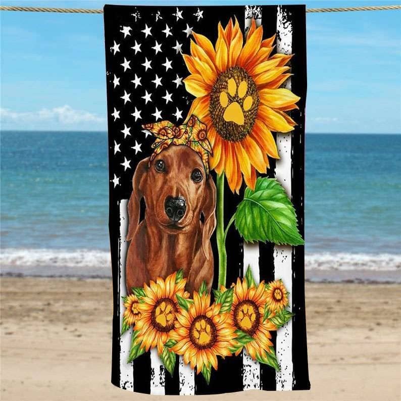 Inktee Store - Sunflower With Dog Beach Towel Image