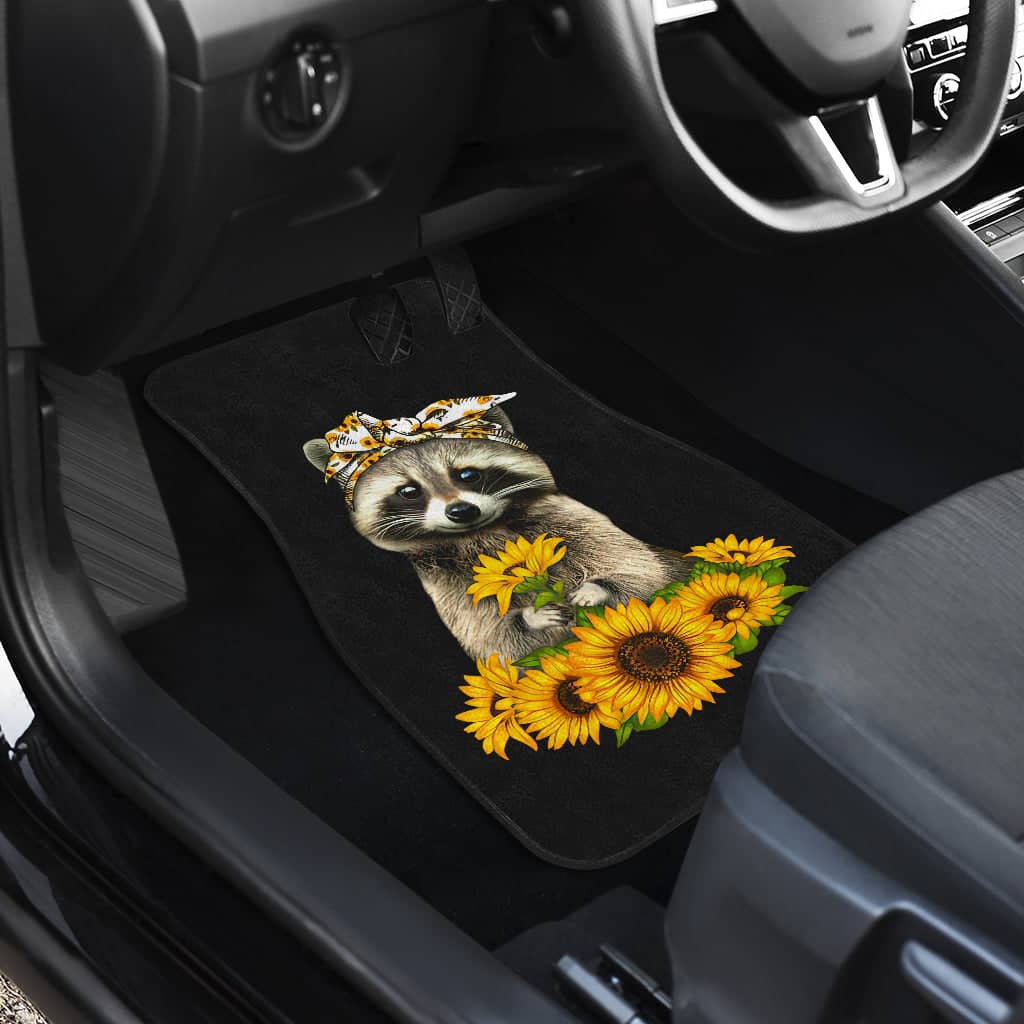 Inktee Store - Sunflowers Racoon Sunflowers Front And Back Car Floor Mats Image