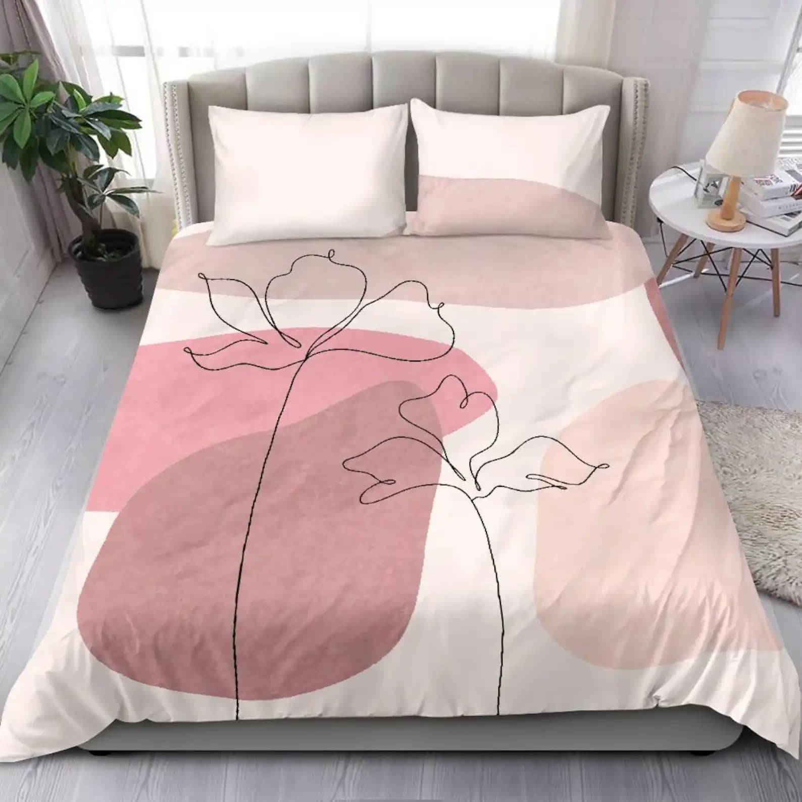 Sweetest Pink Flower Drawing Bedding Cover For Cute Girl Bedroom Decor Quilt Bedding Sets