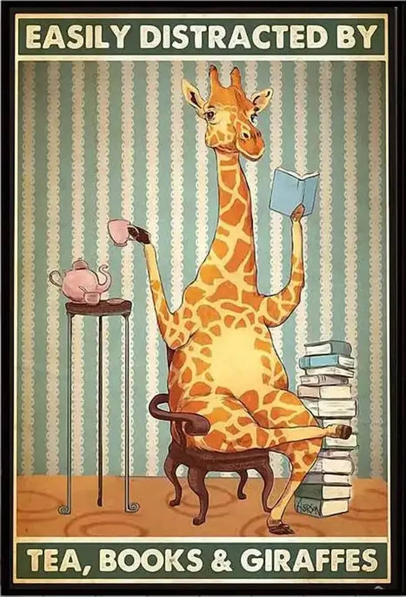 Tea Books And Giraffe Poster