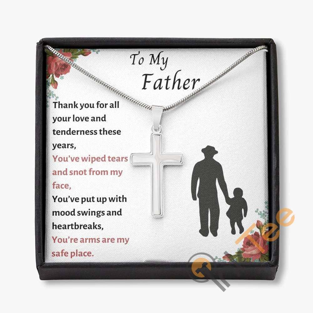 Thank You For All The Love From Daughter To Father Cross Pendant Necklace Silver Personalized Gifts