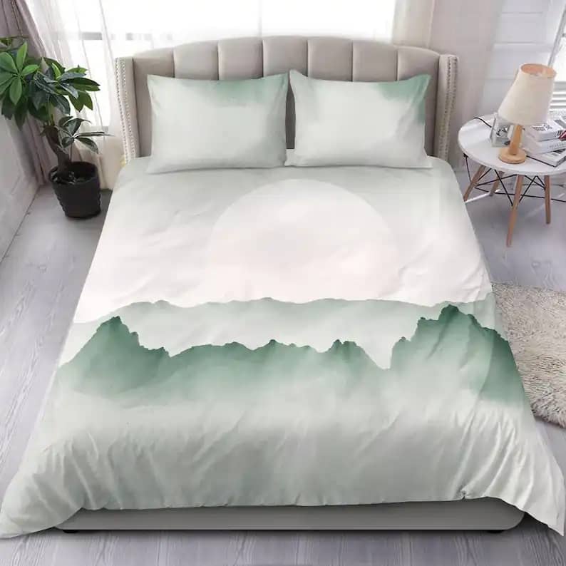 The Best Bedroom Decor Wild Green Forest Landscape With Amazing Full Moon Quilt Bedding Sets