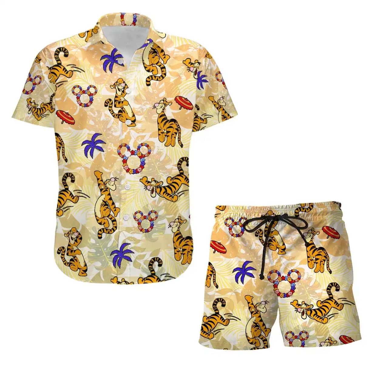 Tigger Tiger Disney Summer Tropical Print Vacation Shorts Set Unisex Cartoon Graphic Outfits Men Women Hawaiian shirts