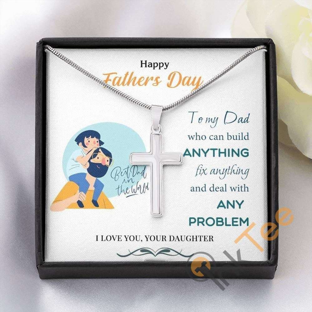 To My Dad Daughter Gift Cross Pendant Necklace For Birthday Father's Day Present Personalized Gifts