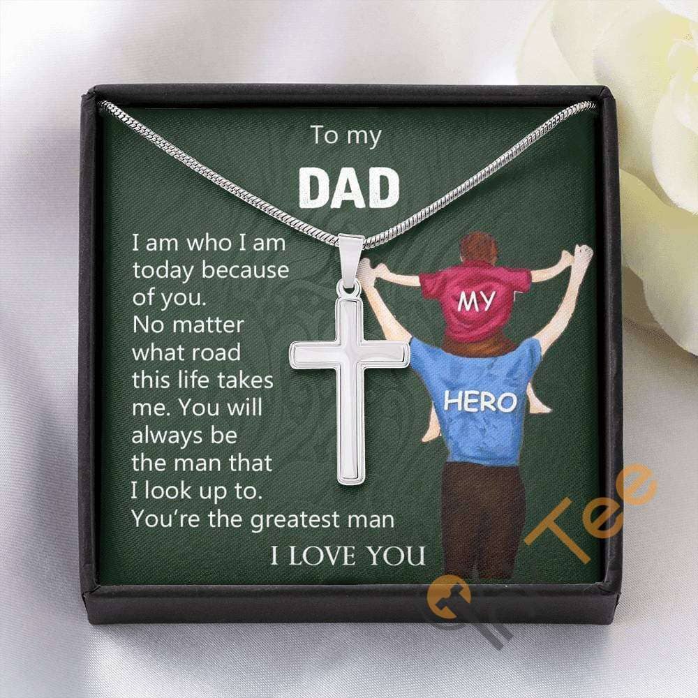 To My Dad Necklace With Message Card Fathers Day Cross Gift Birthday Gifts Personalized Gifts