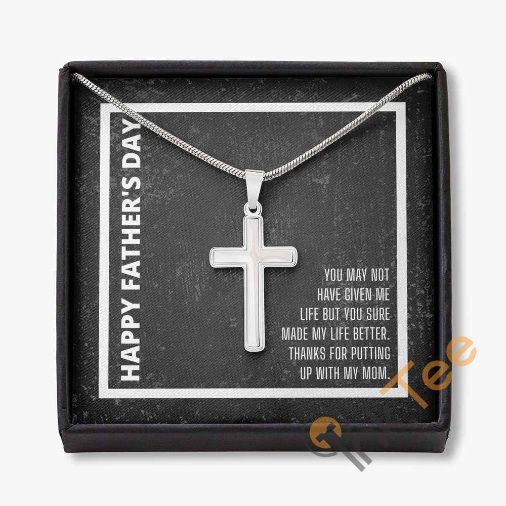 To My Stepdad From Son Silver Step Dad Father'S Day Gift Cross Necklace Personalized Gifts