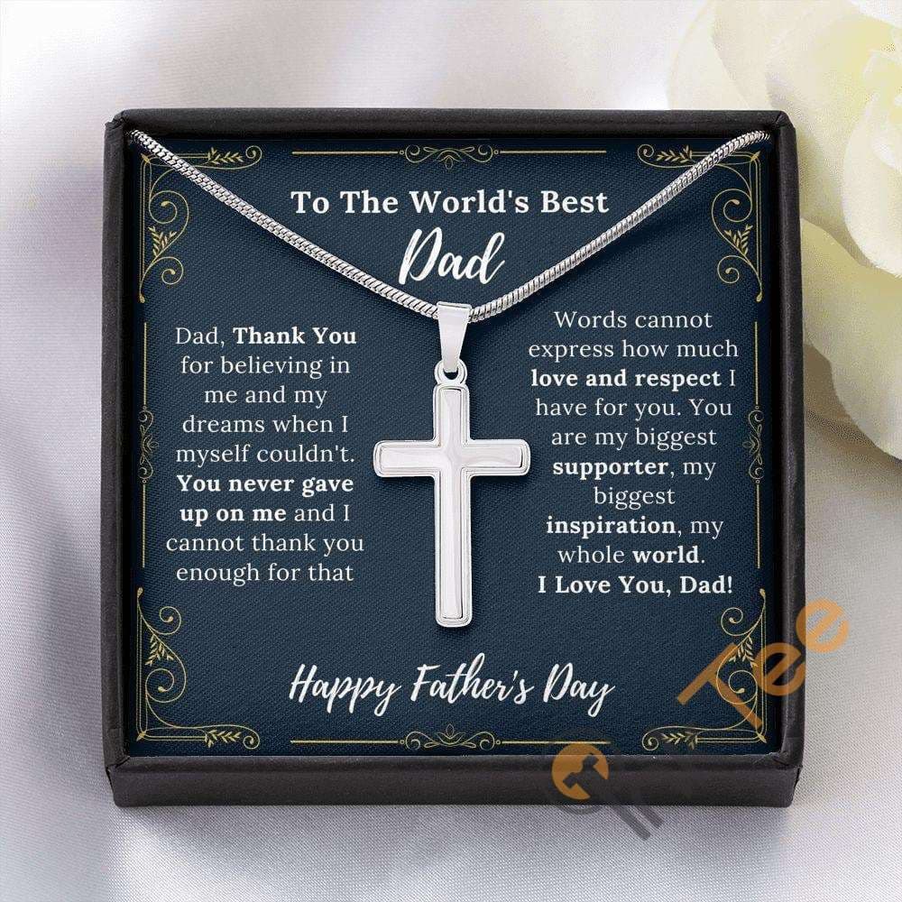 To The World'S Best Dad Happy Father'S Day White Gold Finish Artisan For Gift From Songift Daughter Cross Necklace Personalized Gifts