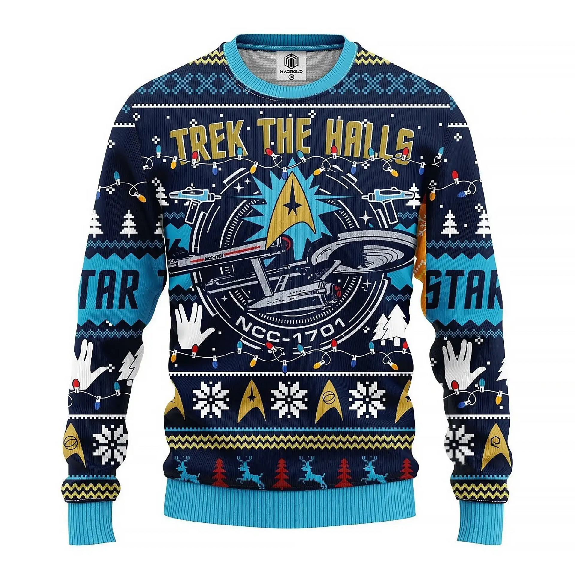 Trek The Halls Knitted Star Xmas Holiday Gifts Ugly Sweater