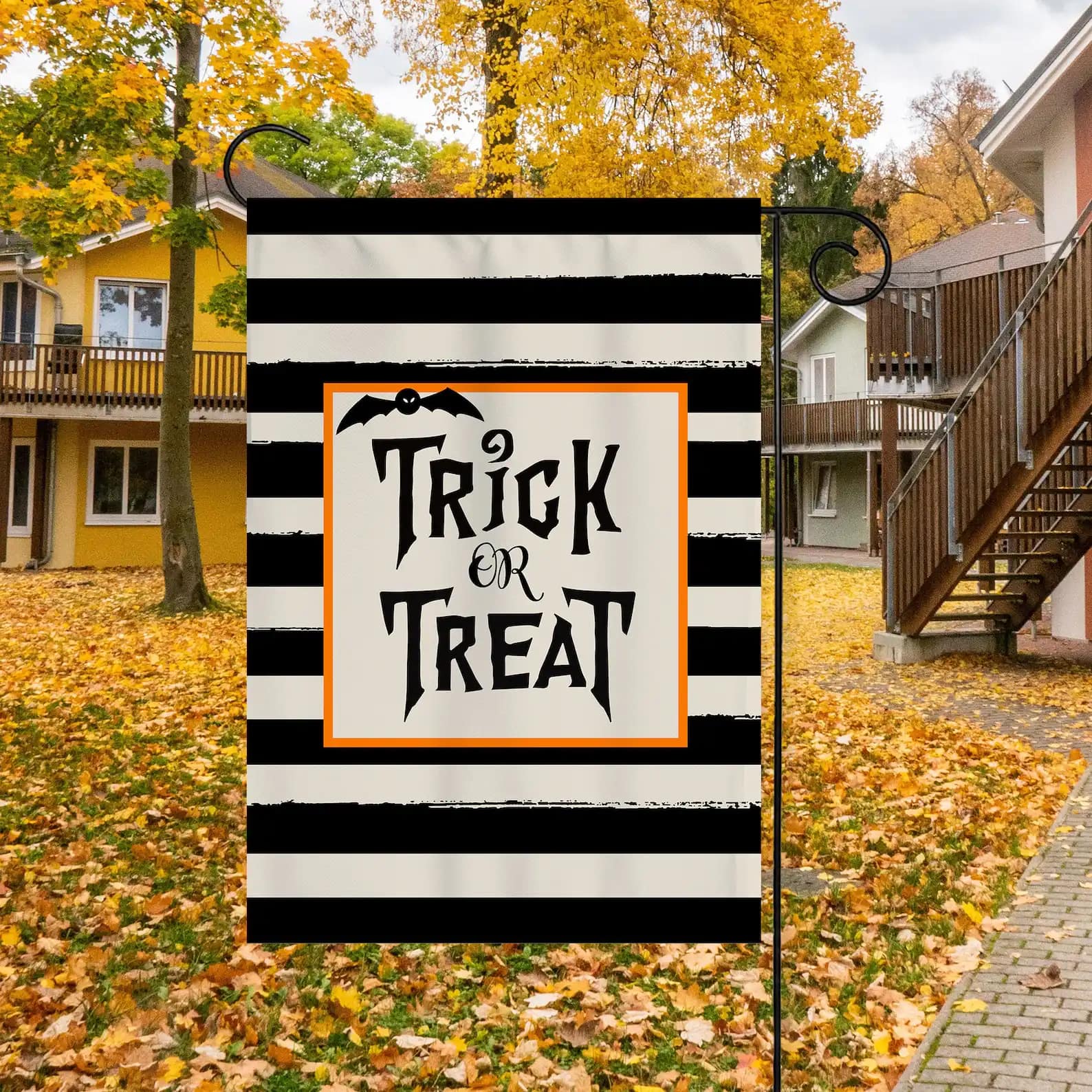 Trick Or Treat Black And White Stripes Happy Halloween Decoration Garden Flag