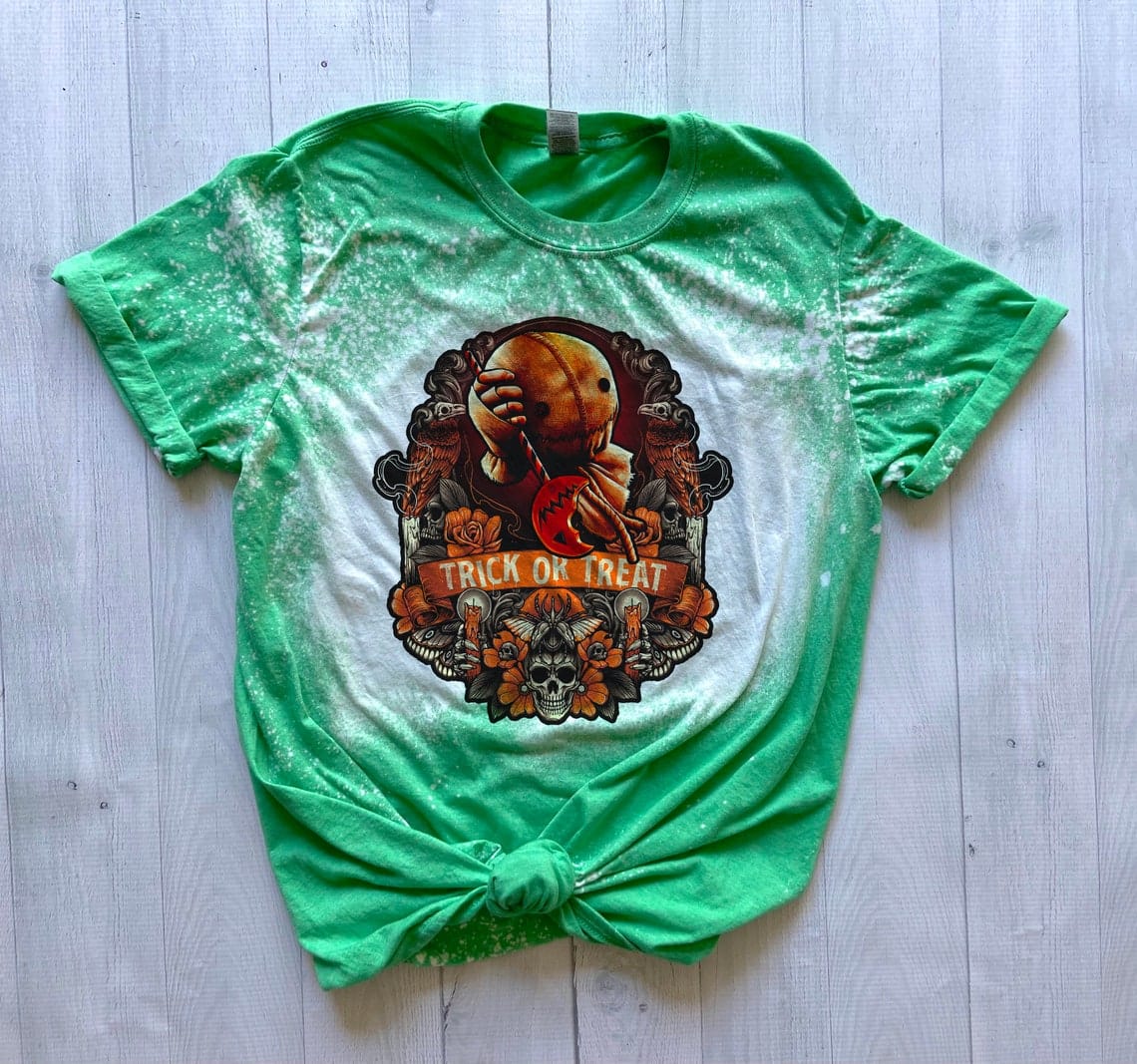 Inktee Store - Trick Or Treat Horror Movie Halloween Unisex Bleached Shirt Image