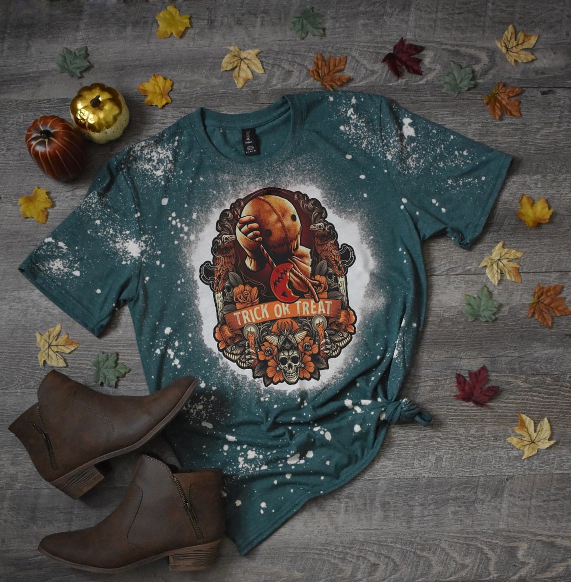 Inktee Store - Trick Or Treat Horror Movie Halloween Unisex Bleached Shirt Image