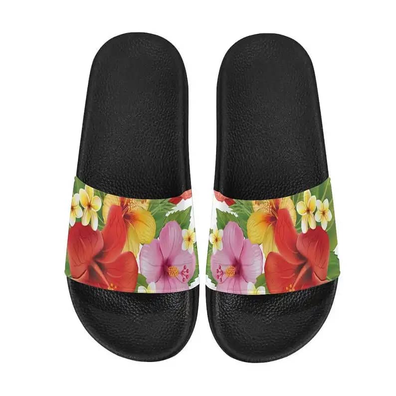 Tropical Hawaiian Floral Slide Sandals