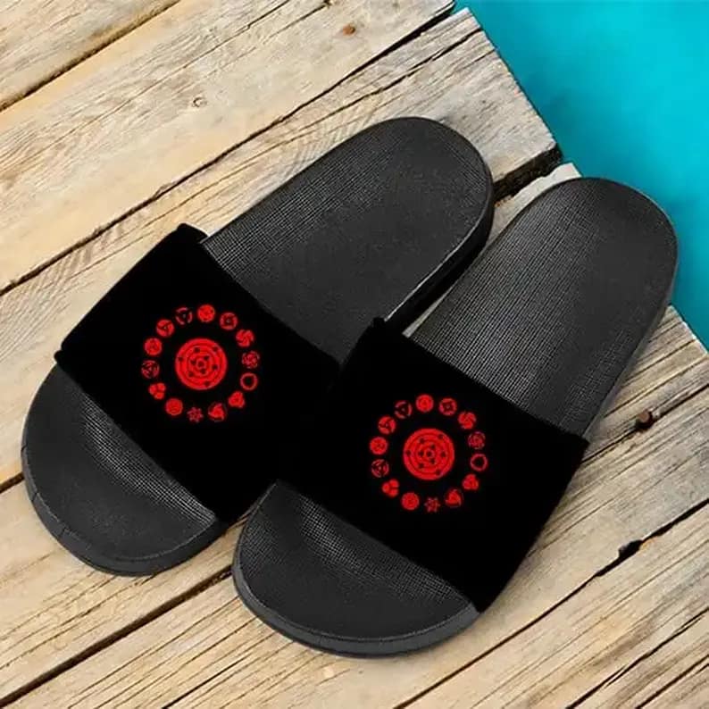 Uchiha Clan Rinne Sharingan Ten Tails Black Slide Sandals