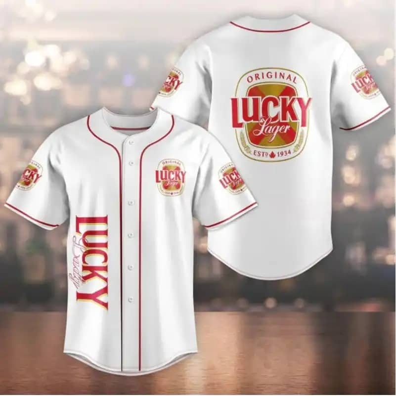 Unisex White Lucky Lager Beer Party Custom Baseball Jersey