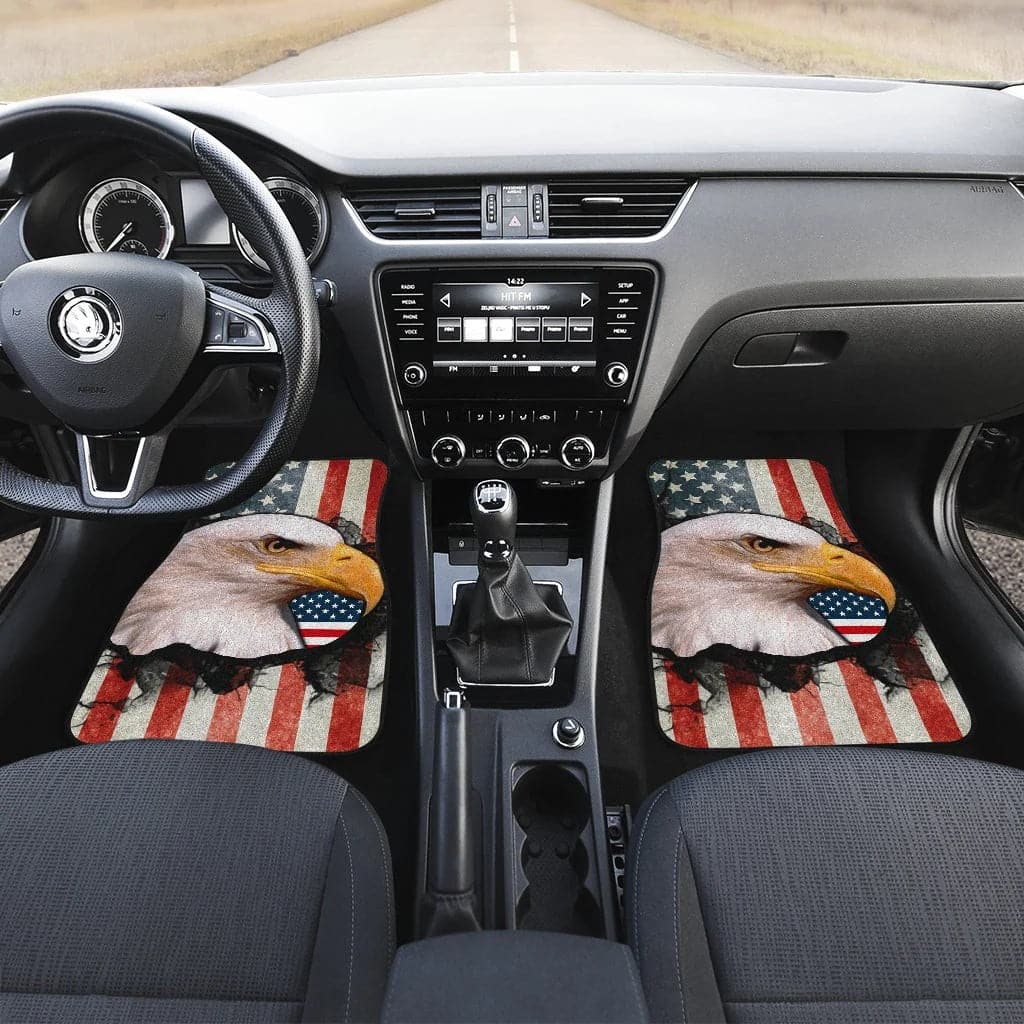Inktee Store - Us Independence Day Bald Eagle Breaking Though Us Flag Car Floor Mats Image