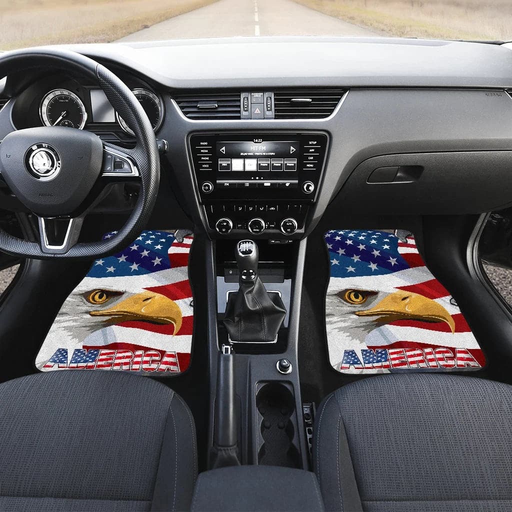Inktee Store - Us Independence Day Minimal Eagle Head With Us Flag Car Floor Mats Image