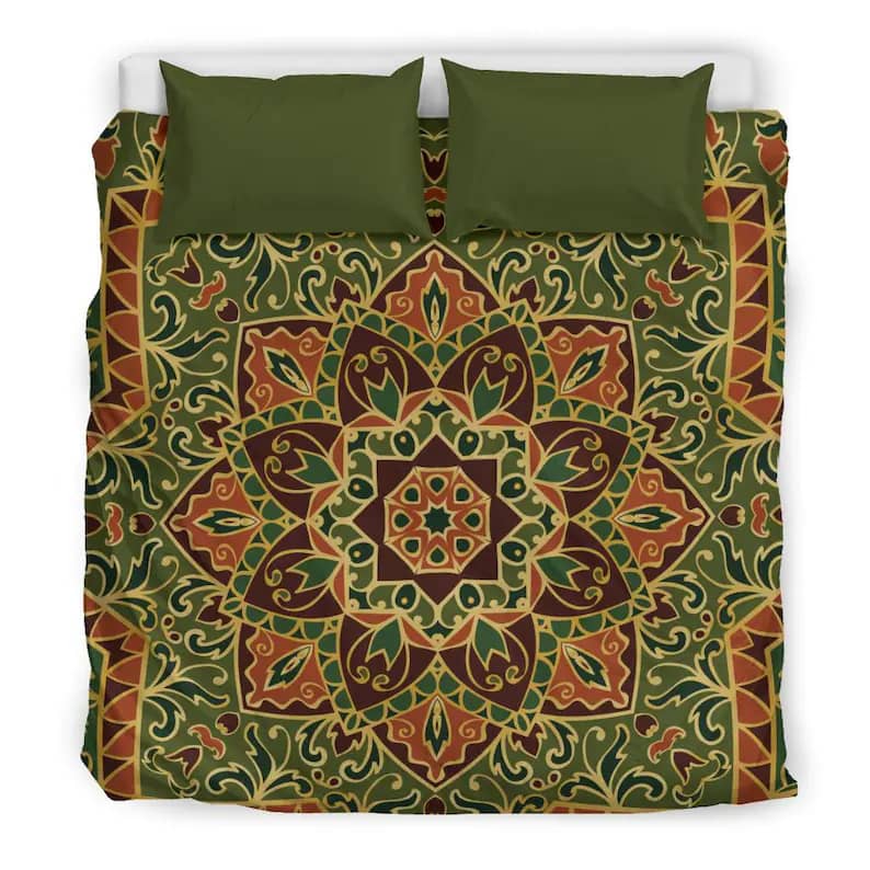 Inktee Store - Vintage Oriental Red And Mustard Yellow Mandala Pretty Bohemian Boho Chic Bedding Set For The Fanciest Bedroom Quilt Bedding Sets Image