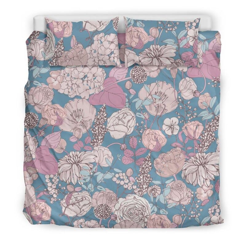 Inktee Store - Vintage Pastel Pink And Blue Floral Pattern Quilt Bedding Sets Image