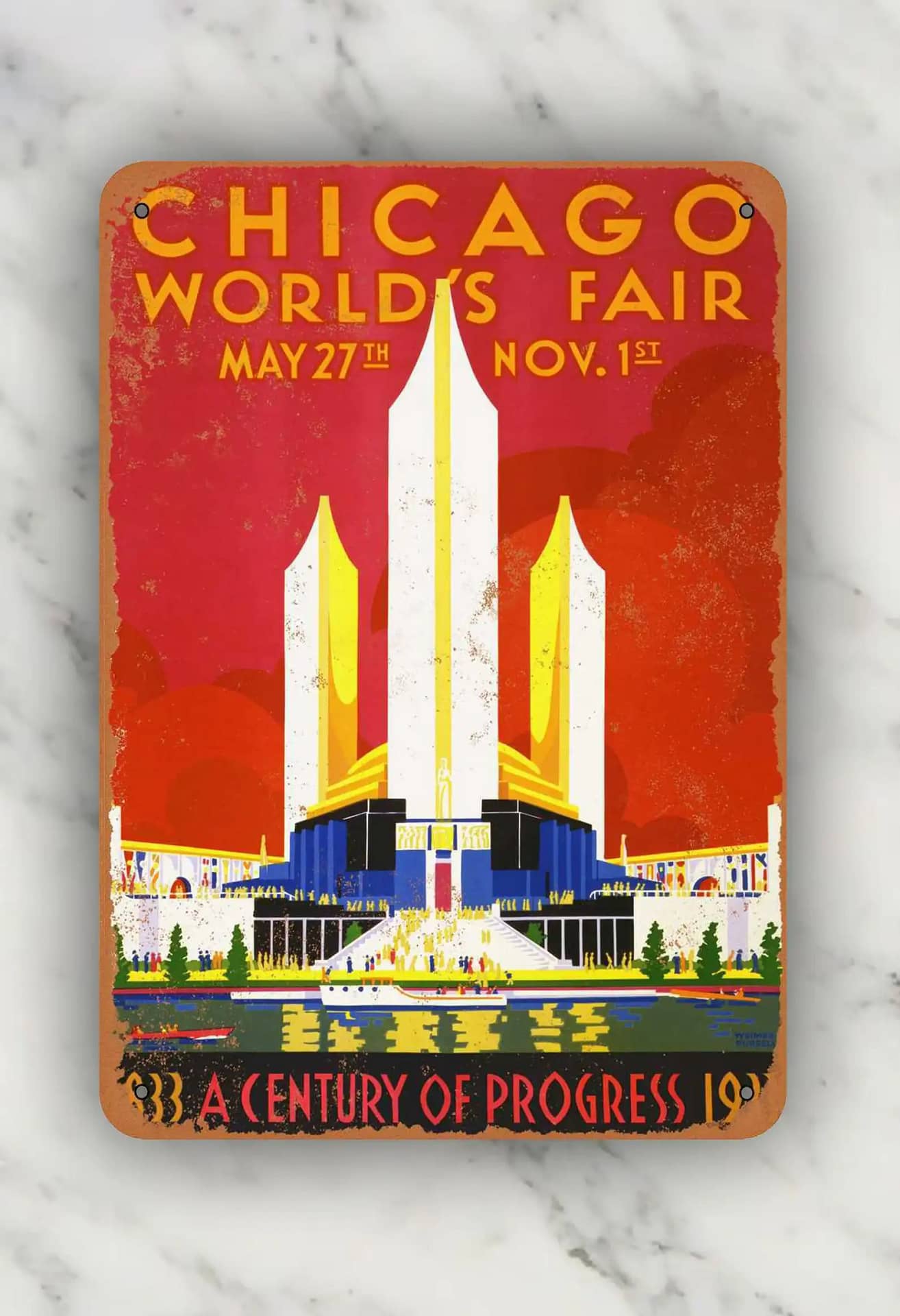 Vintage Retro 1933 Chicago World'S Fair Metal Sign