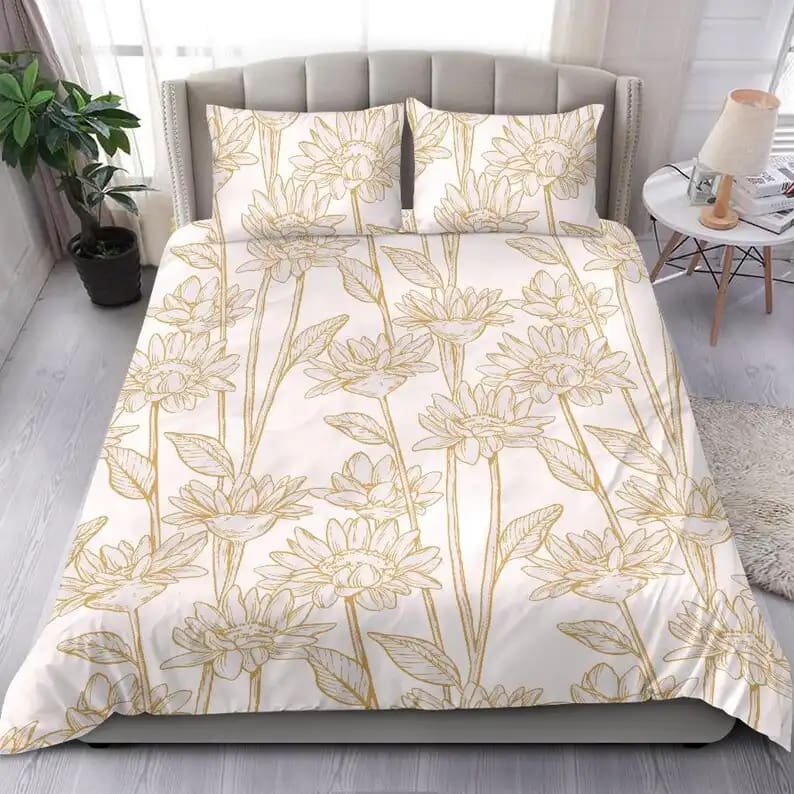 Vintage Yellow Gold Floral Designer Quilt Bedding Sets