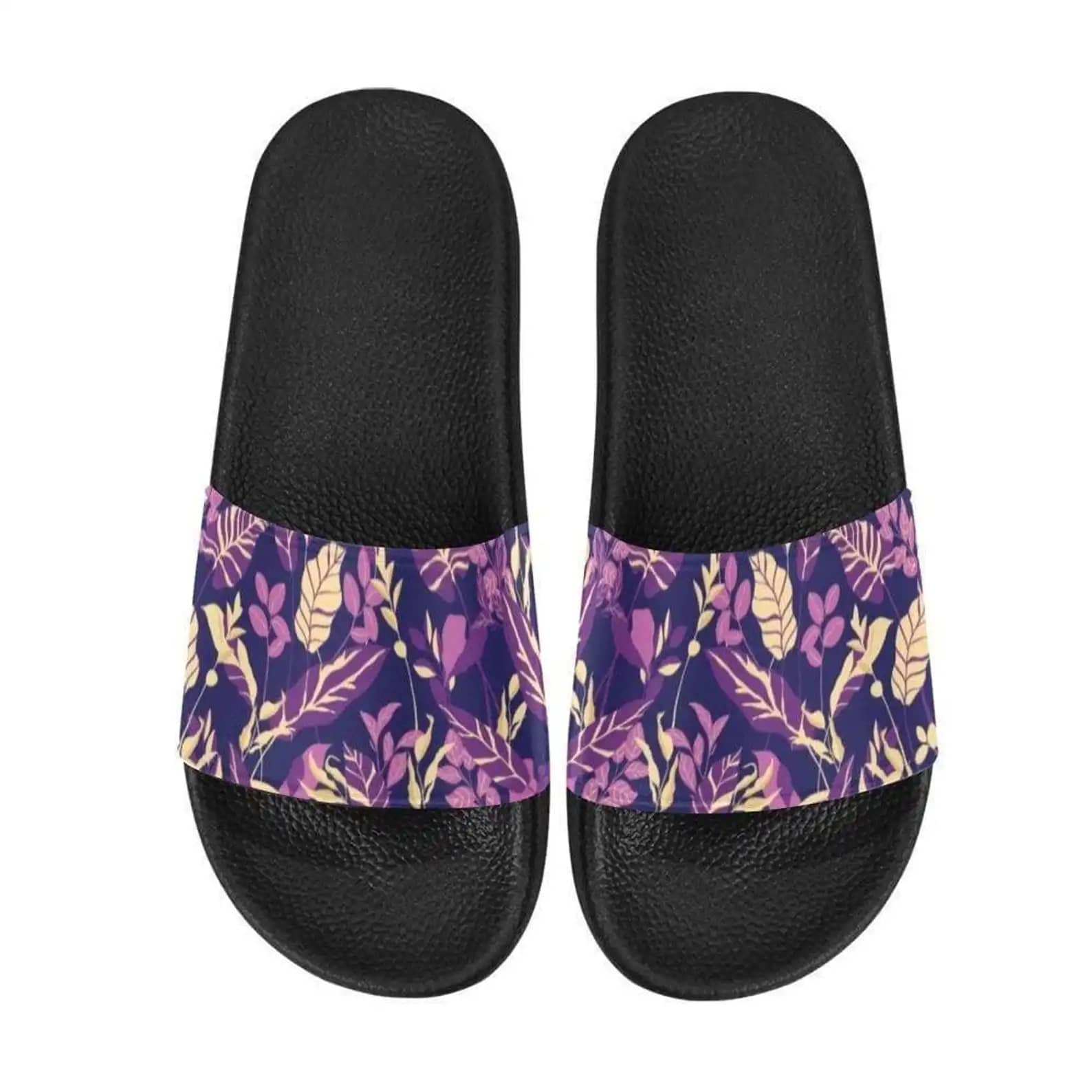 Violet Purple Botanical Foliage Slide Sandals