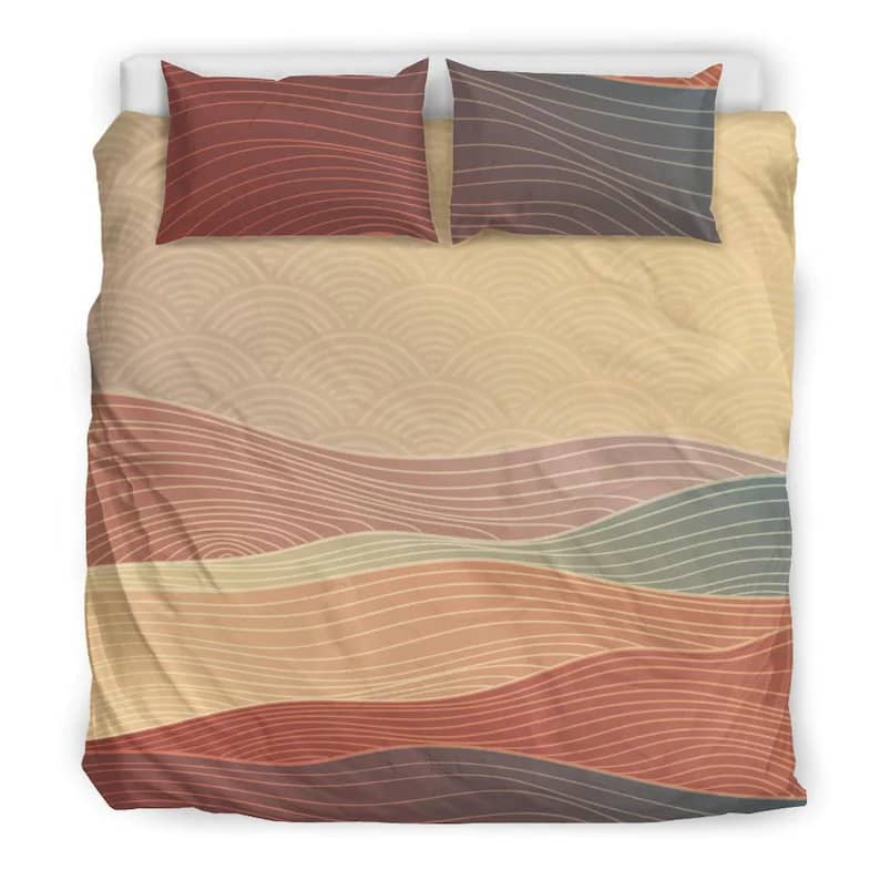 Inktee Store - Warm Red And Orange Japanese Design With Lines And Waves Pattern Quilt Bedding Sets Image