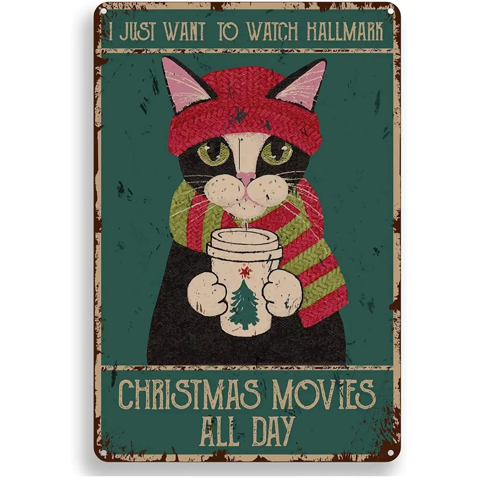 Watch Hallmark Movie Christmas Cat Winter Decor Gifts Metal Sign