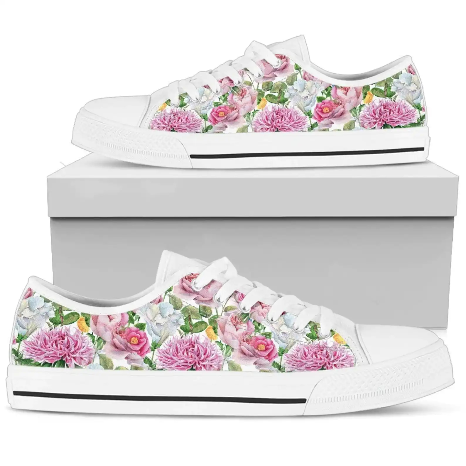 Watercolor Floral Pink Rose Low Top Sneakers