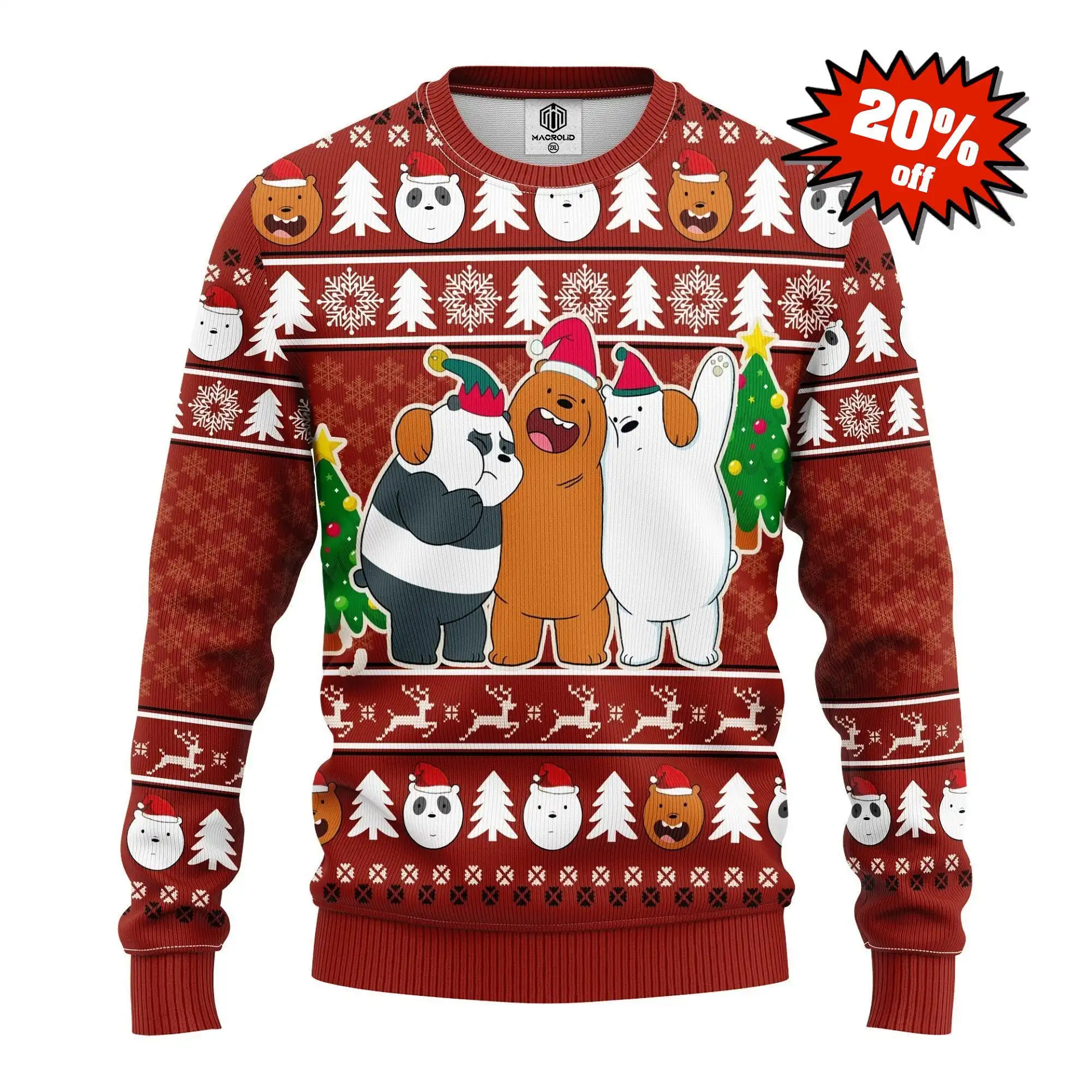 We Bare Bear Funny Xmas Knitted Best Holiday Gifts Ugly Sweater