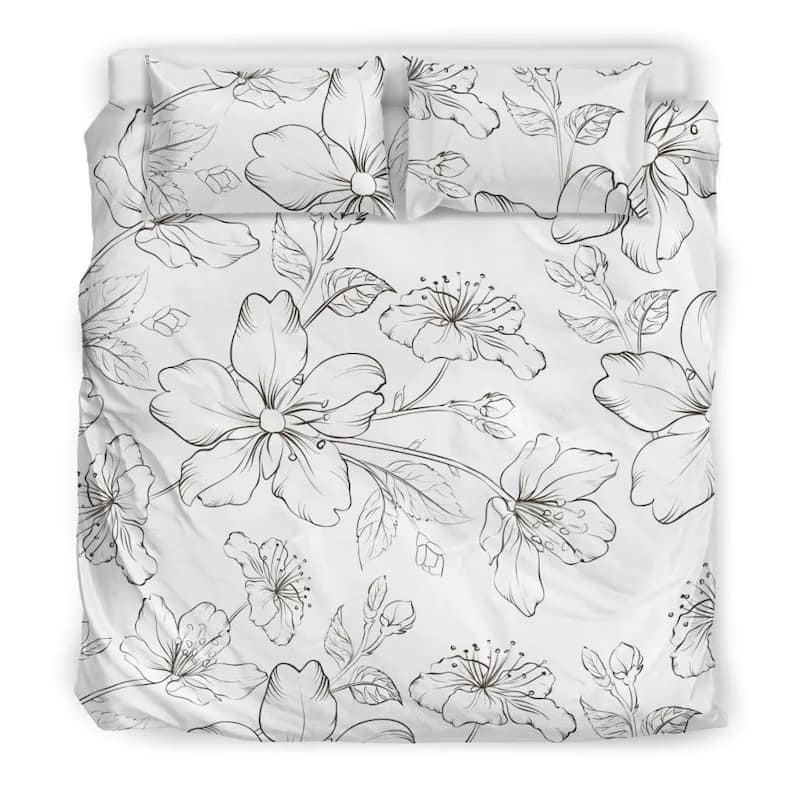 Inktee Store - White And Black Flower Bloom Quilt Bedding Sets Image