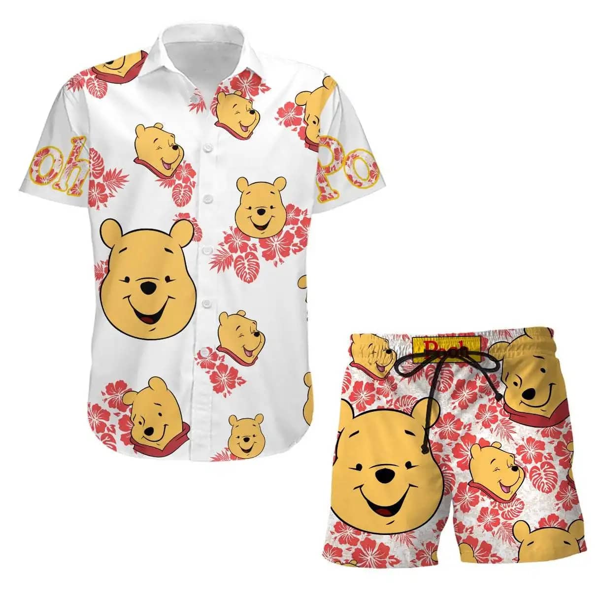 Winnie Pooh Head Disney Summer Tropical Print Vacation Shorts Set Unisex Cartoon Graphic Outfits Men Women Hawaiian shirts