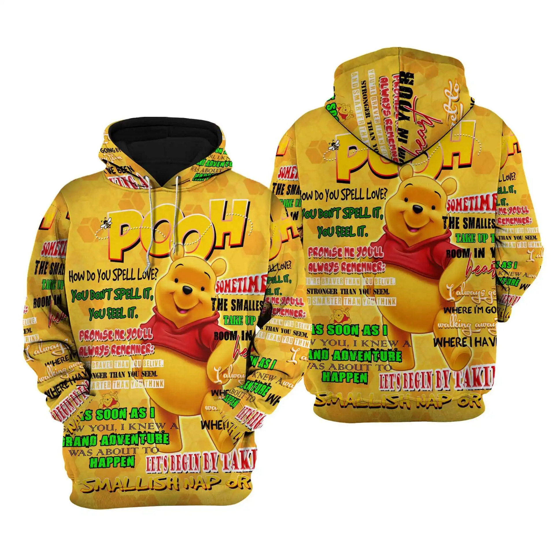 Winnie Pooh Punk Words Pattern Disney Quotes Cartoon Graphic Outfits Clothing Men Women Kids Toddlers Hoodie 3D
