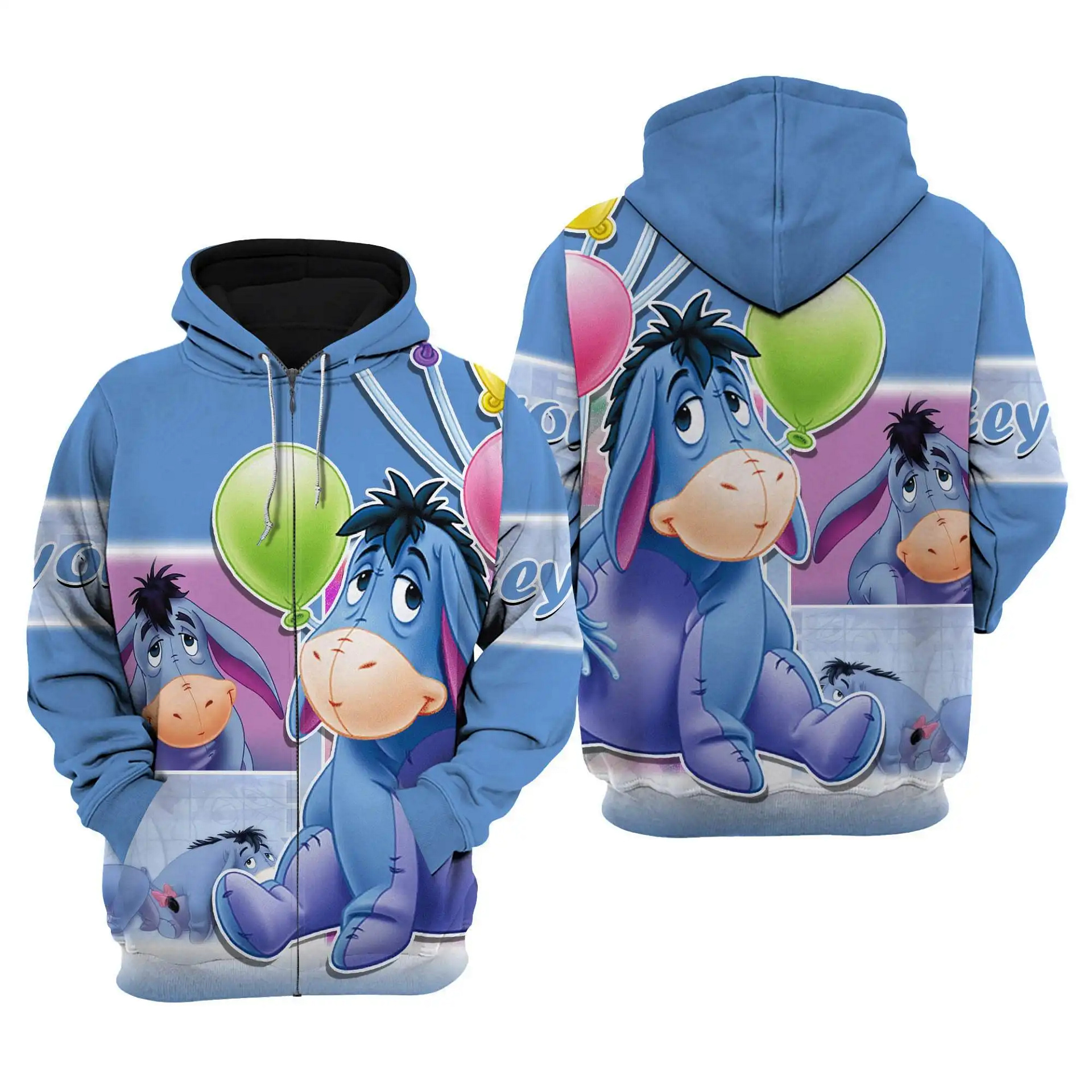 Winnie The Pooh Eeyore Donkey Disney Graphic Cartoon Outfits Clothing Men Women Kids Toddlers Hoodie 3D
