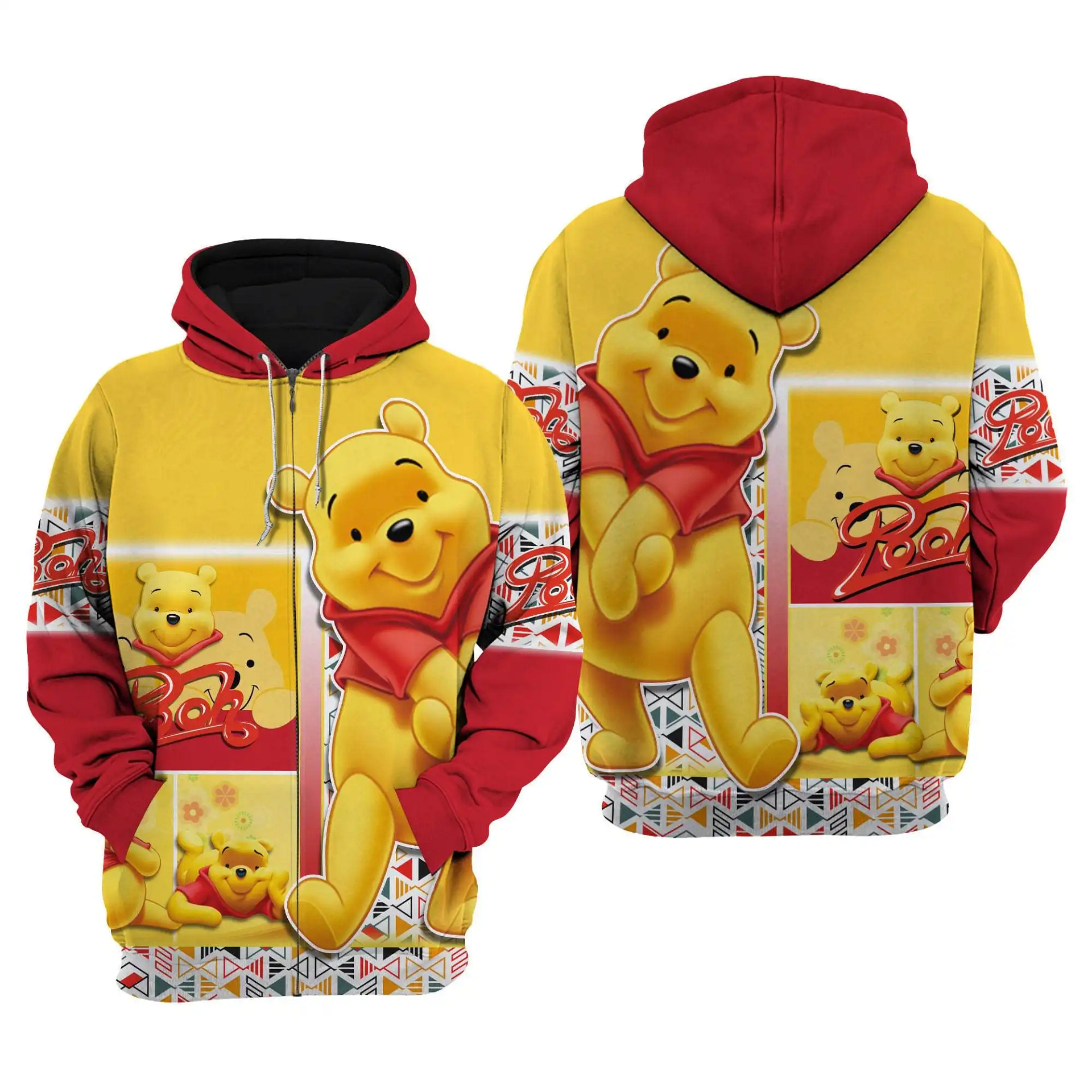 Yellow Pooh Winnie The Pooh Disney Cartoon Graphic Outfits Clothing Men Women Kids Toddlers Hoodie 3D