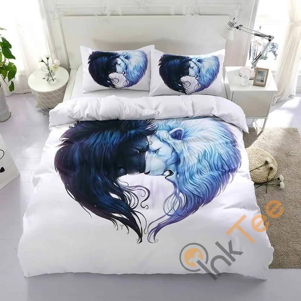 Custom Aggressive Lion White Couple Quilt Bedding Sets