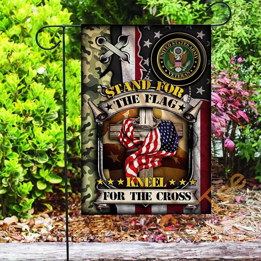 Inktee Store - Custom Stand For The Kneel For The Cross Us Veteran Garden Flag Image