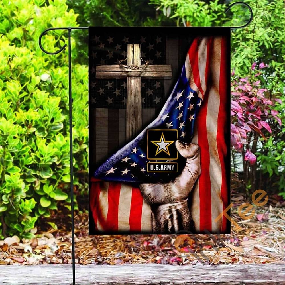 Inktee Store - Custom Us Army Christian Cross American Garden Flag Image