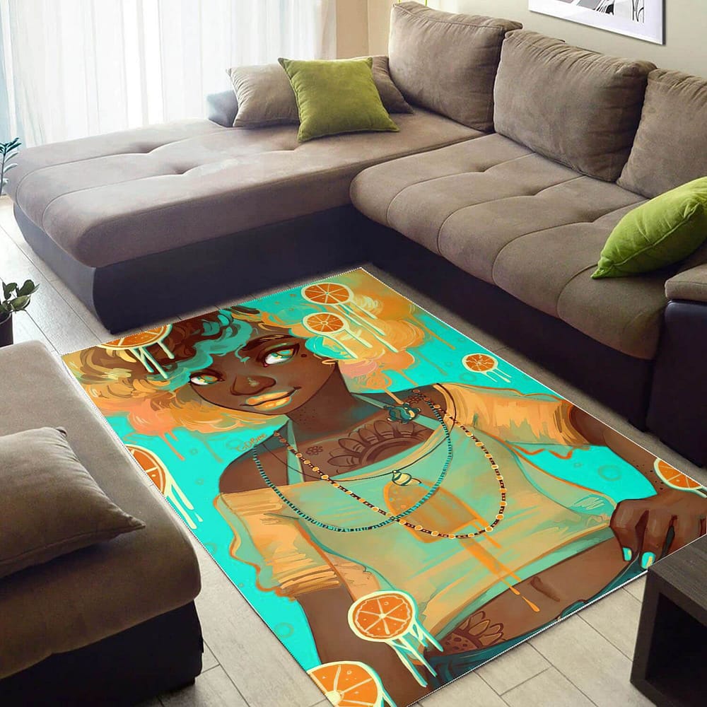 African American Pretty Afro Woman Design Floor Themed Rug
